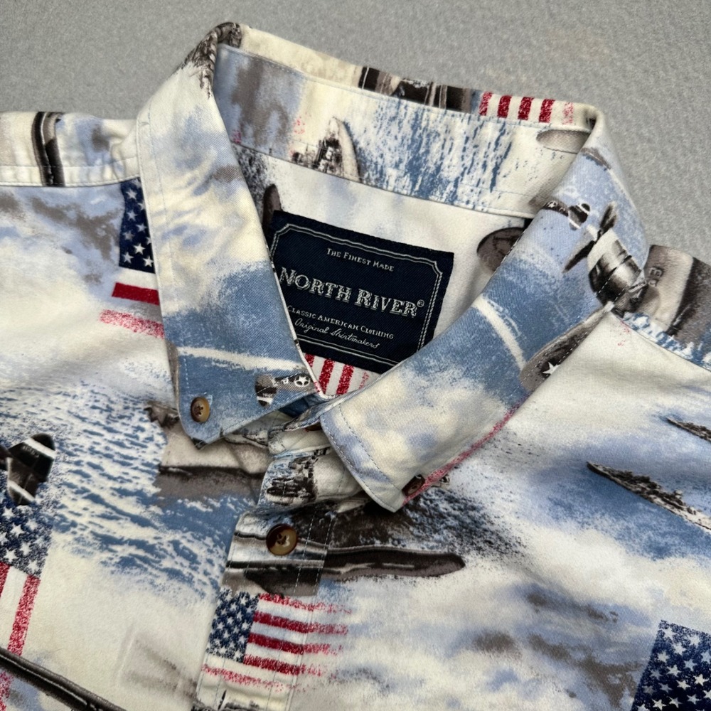 North River Button Down Shirt Mens XL Multicolor WWII Aviation Patriotic Cotton